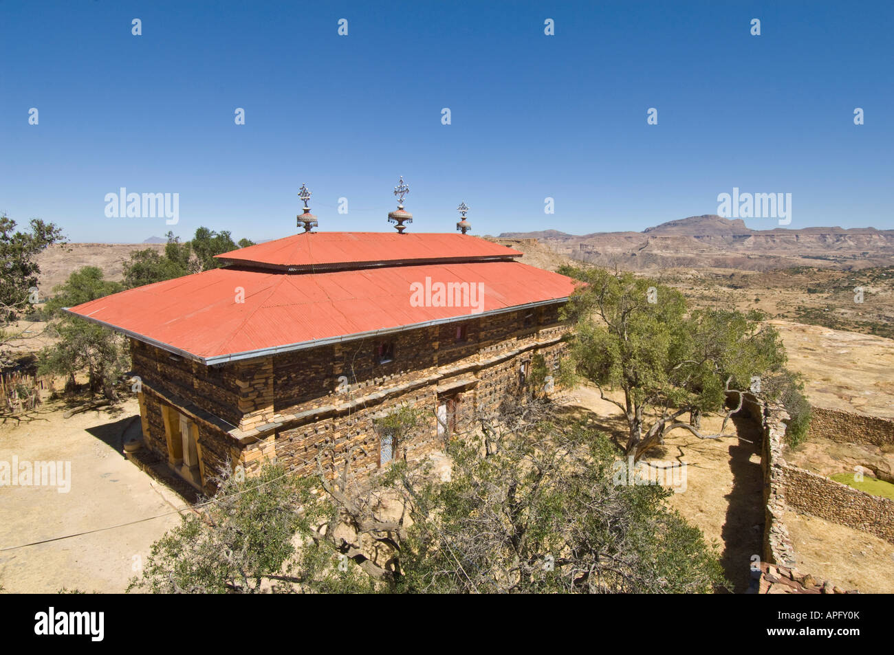 Le monastère de Debre Demo sur le dessus de la montagne. Banque D'Images