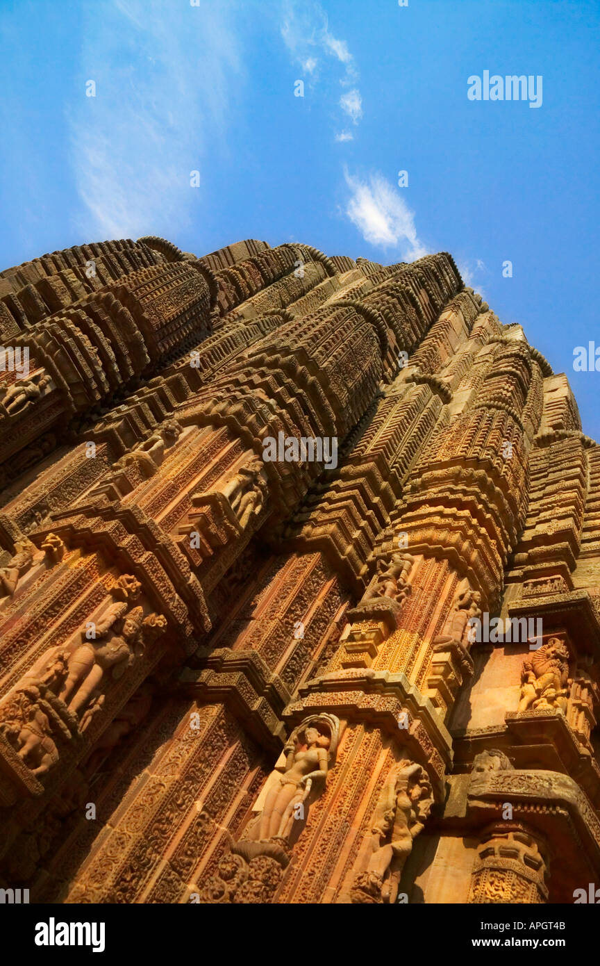 Raja Rani Mandir AD 1100 sculpture bas-relief orné d'Orissa Bhubaneswar, Inde Banque D'Images