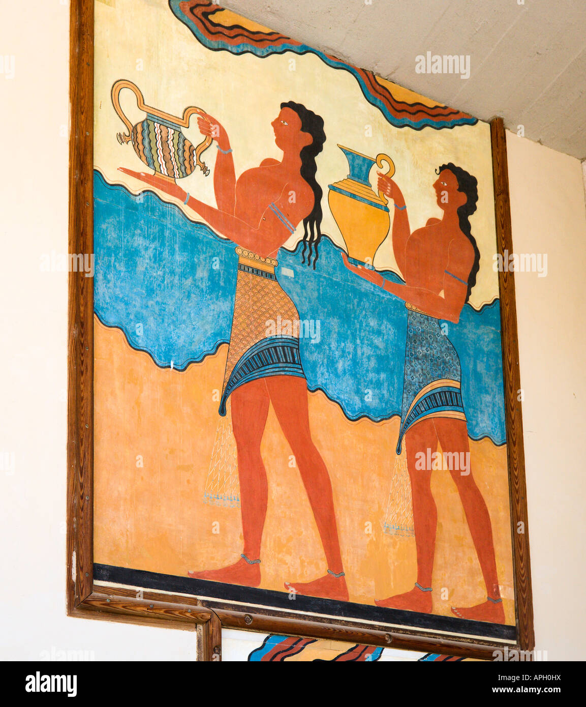 Fresque au porteur de la coupe, l'Propylaeum , Palais Minoen de Knossos, Héraklion, Crète, Grèce Banque D'Images