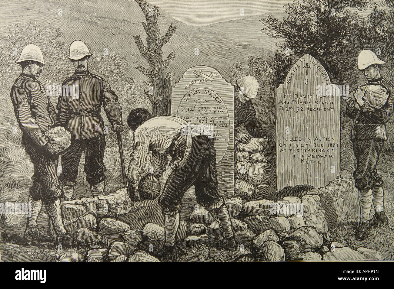 L'Afghanistan Des soldats de l'armée britannique à enterrer les morts à Peiwar Kotal en décembre 1879 d'une illustration publiée en 1880 Banque D'Images