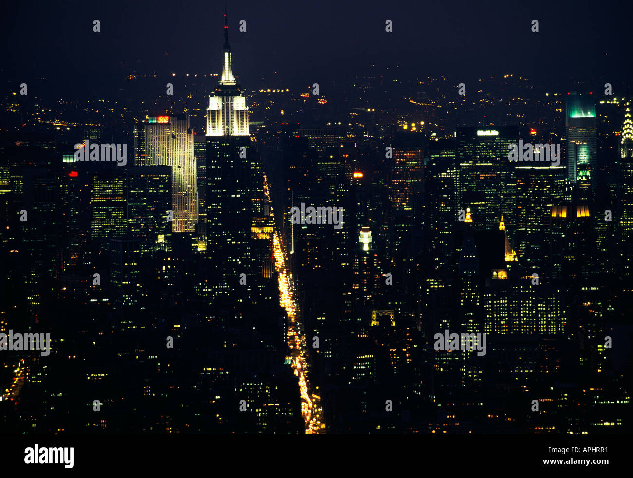 Vue du World Trade Centre, 5e Avenue menant jusqu'Empire State Building à New York Central Park Banque D'Images