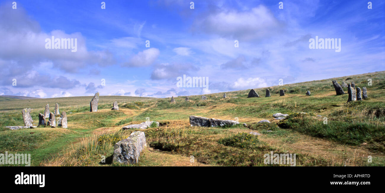 Scorhill Stone Circle est situé sur le côté est du Dartmoor dans le Devon en Angleterre Banque D'Images