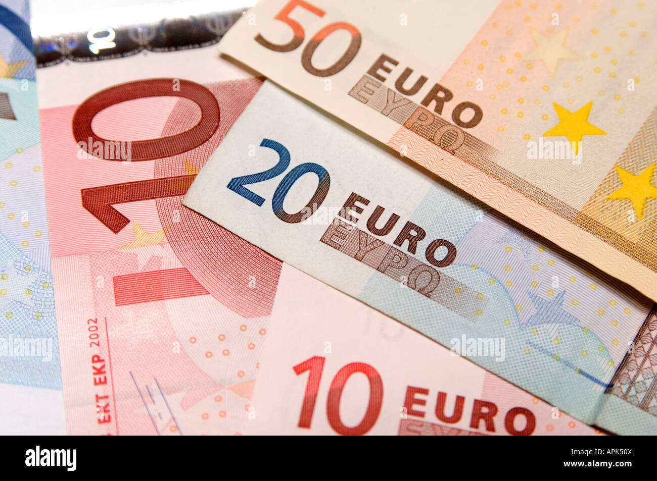 10 20 50 euro argent cash papier Banque D'Images