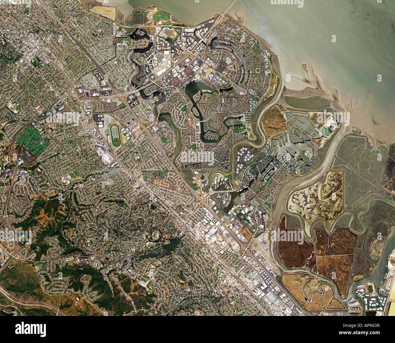 Carte aérienne de Foster City, San Mateo County,Baie de San Francisco Californie Banque D'Images