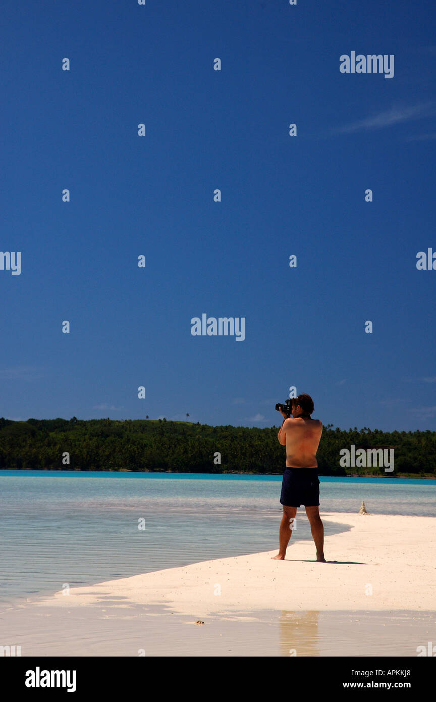 La prise de vue photographe de superbes vues d'Aitutaki Lagoon Banque D'Images