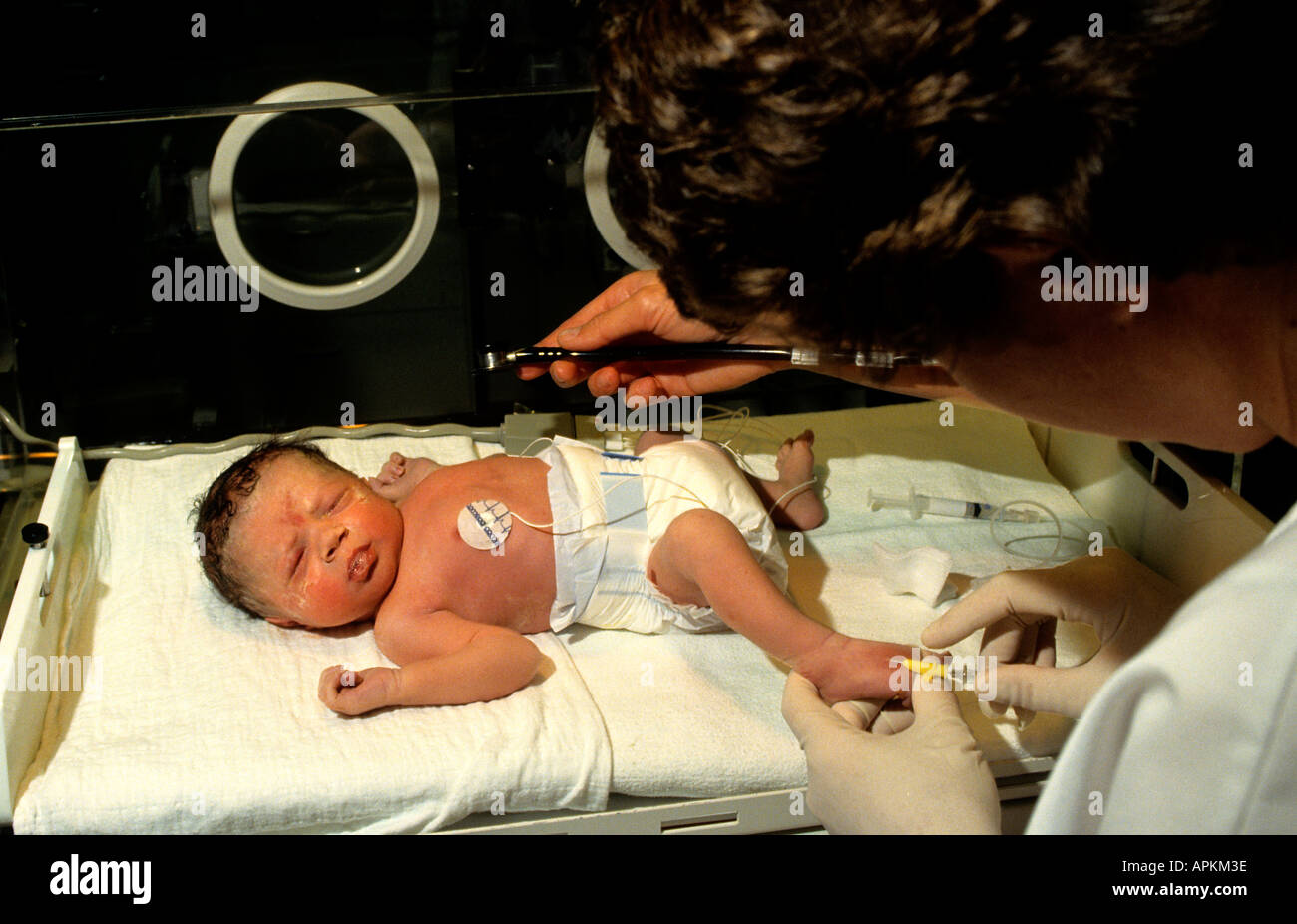 Bébé prématuré de l'incubateur de soins intensifs de l'hôpital Banque D'Images