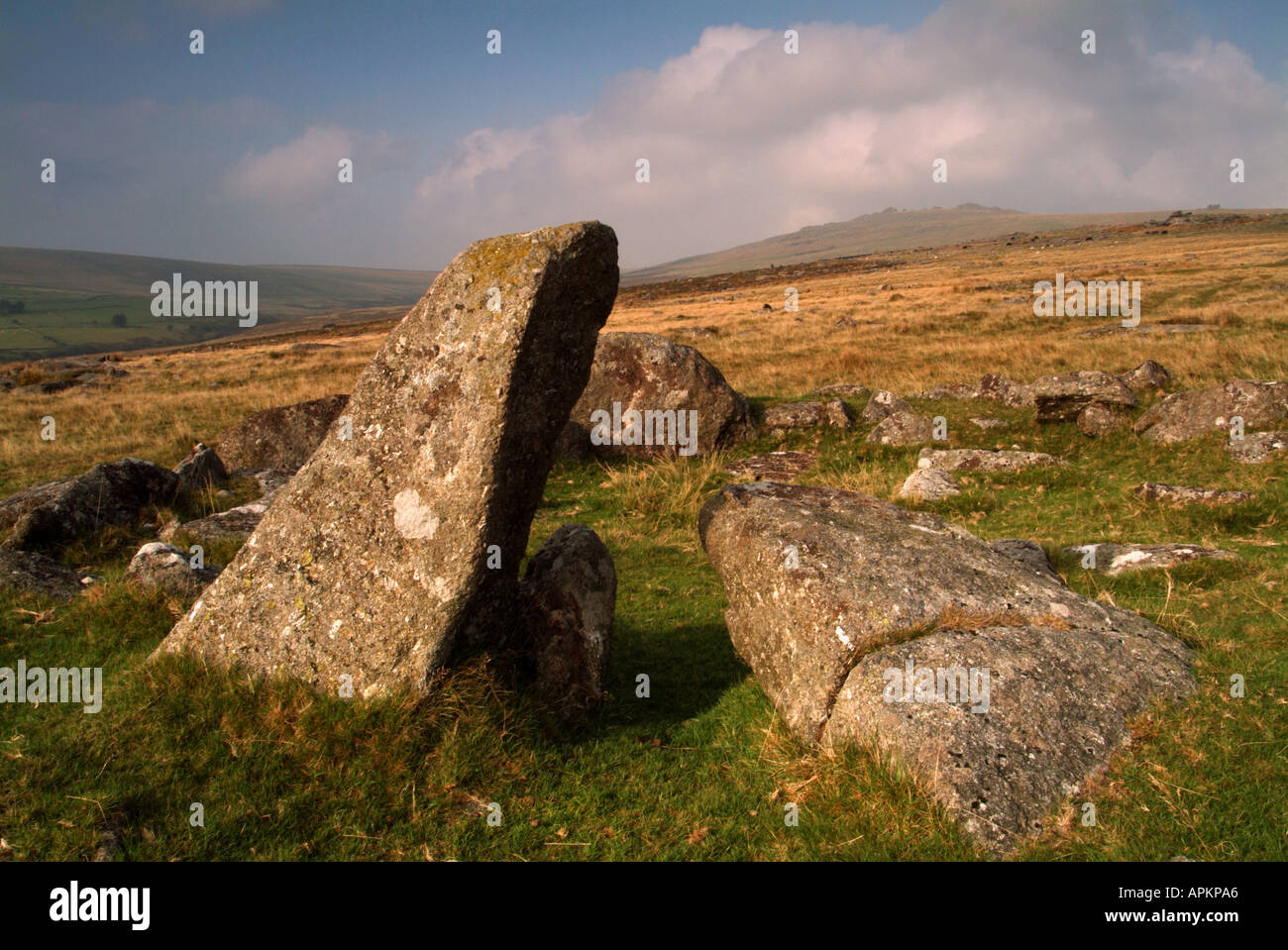 Merrivale hut reste cercle Devon Dartmoor UK Banque D'Images