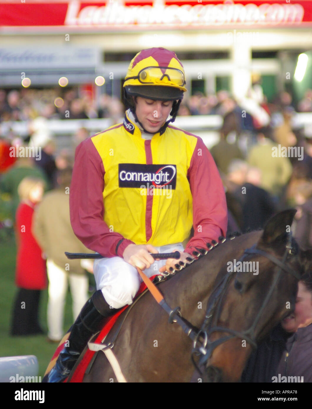 Christian Jockey Williams sur le cheval Emanic à Sandown Park pour l'Handicap Hurdle Ladbroke Banque D'Images