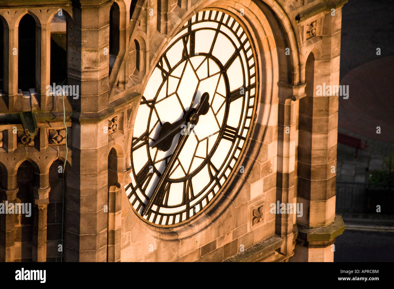 Le réveil de Rochdale Town Hall Tower par Alfred Waterhouse Lancashire UK close up Banque D'Images