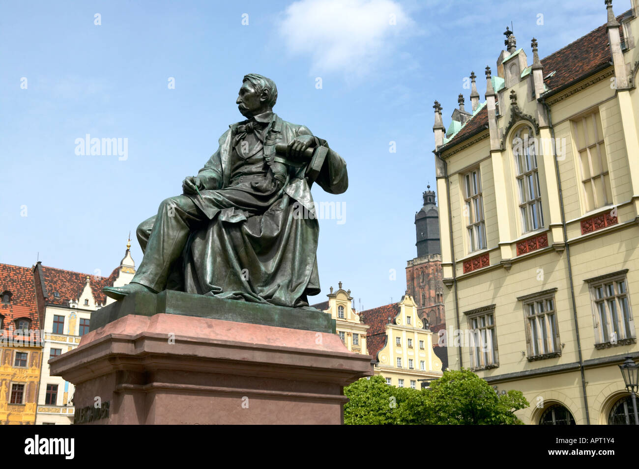 Statue de Wroclaw Dolnoslaskie Pologne Aleksander HR Fredo Comic Writer 1793 1876 Vieille ville de la place du marché Rynek Banque D'Images