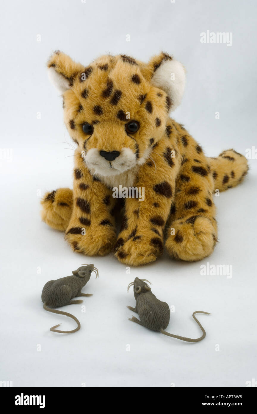 Peluche jouet guépard avec deux rats en plastique Photo Stock - Alamy