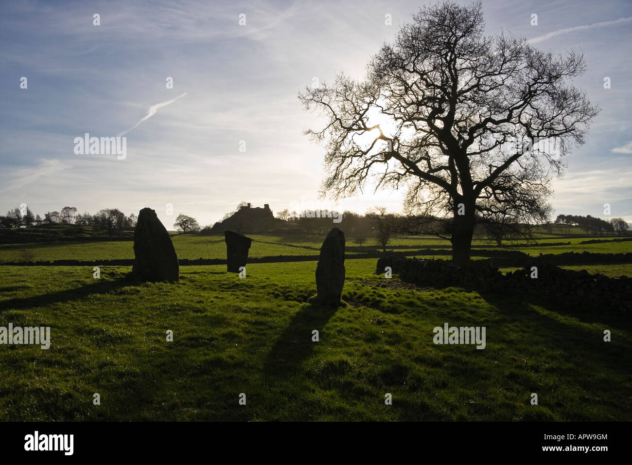 Neuf Pierres Fermer Stone Circle et Robin Hood's Stride, Woolsthorpe Moor, Peak District, Derbyshire Banque D'Images