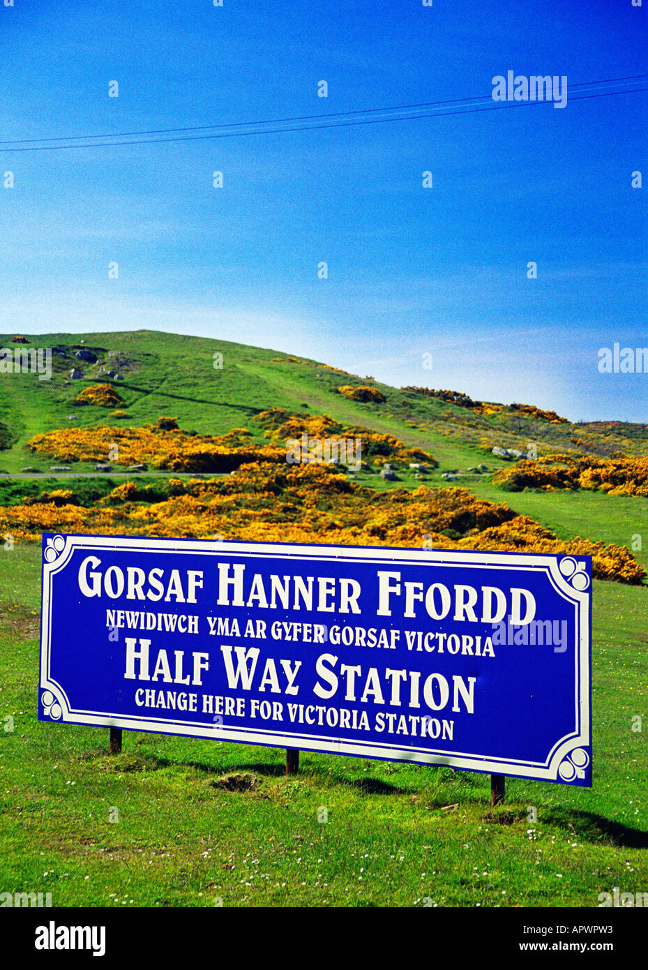 Inscrivez-vous à mi-chemin, la station de tramway de Great Orme, Llandudno, Caernarfonshire, au nord du Pays de Galles Banque D'Images