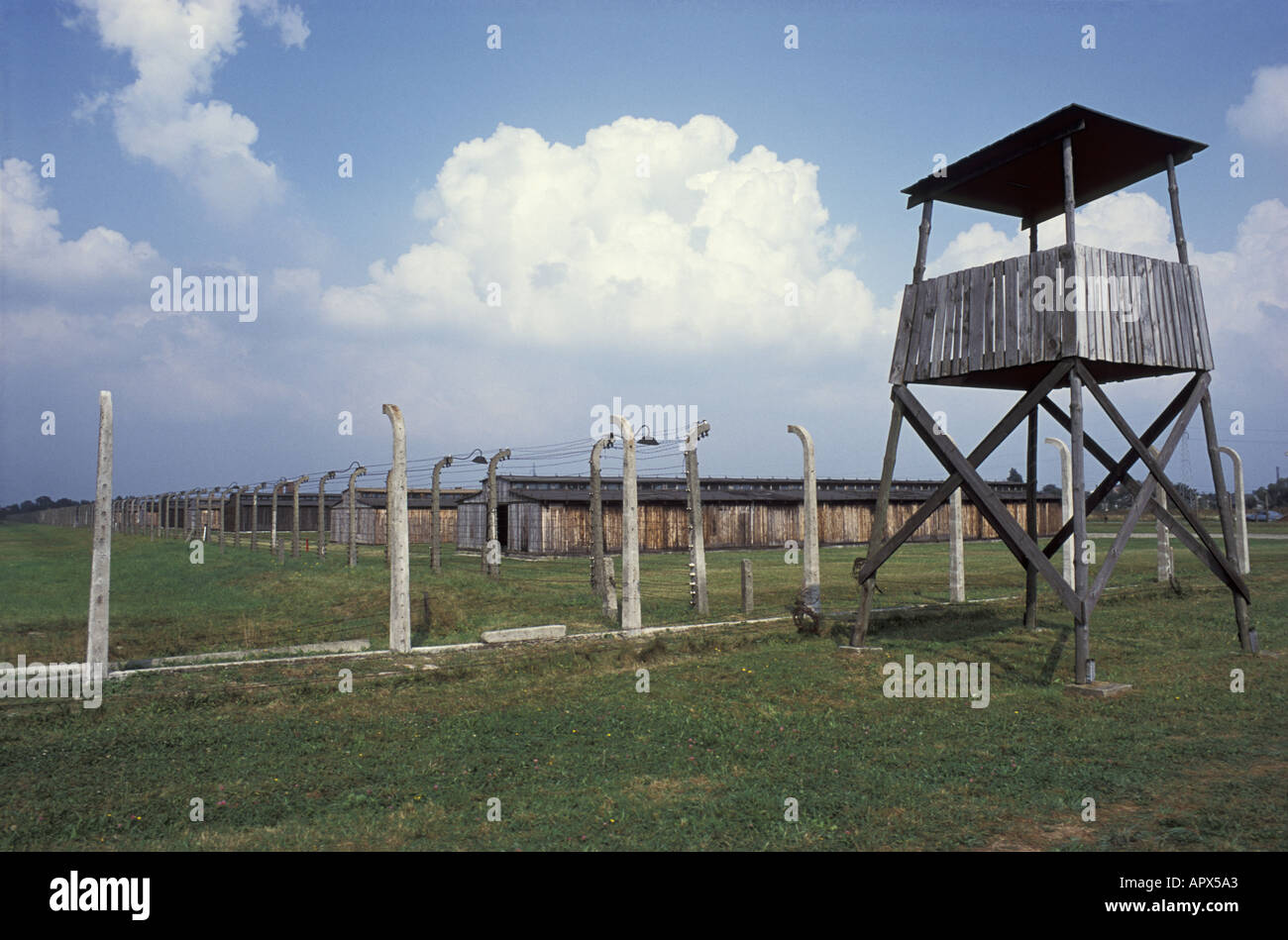 Watch Tower à Auschwitz Birkenau Camp de concentration d'Oswiecim en Pologne Banque D'Images