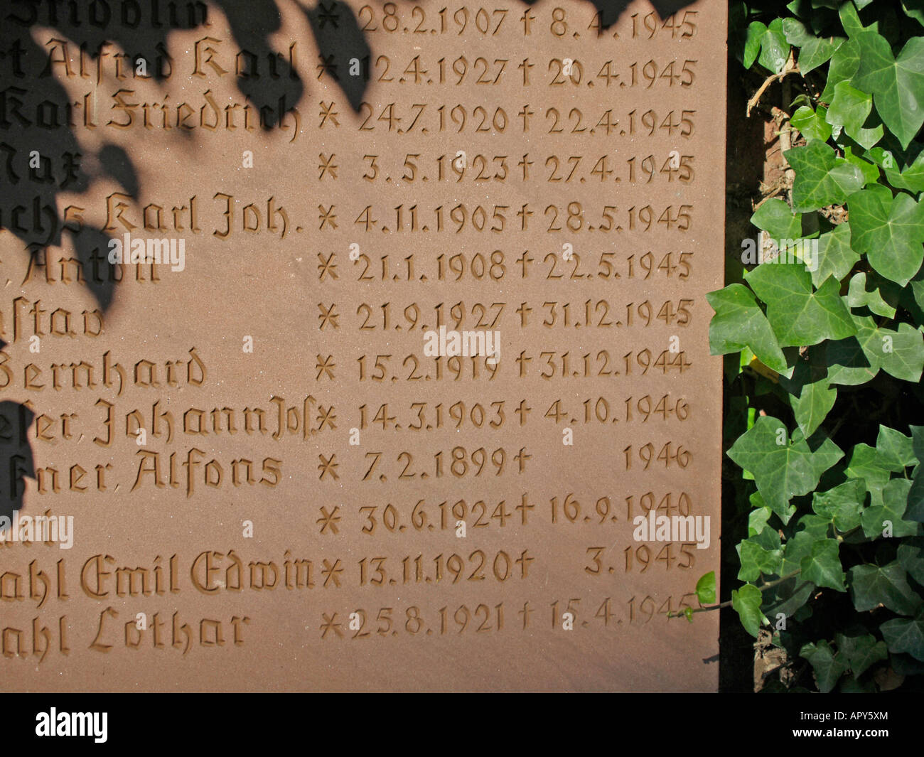 Mur de pierre avec les noms gravés des victimes de guerre soldats tués en action Banque D'Images