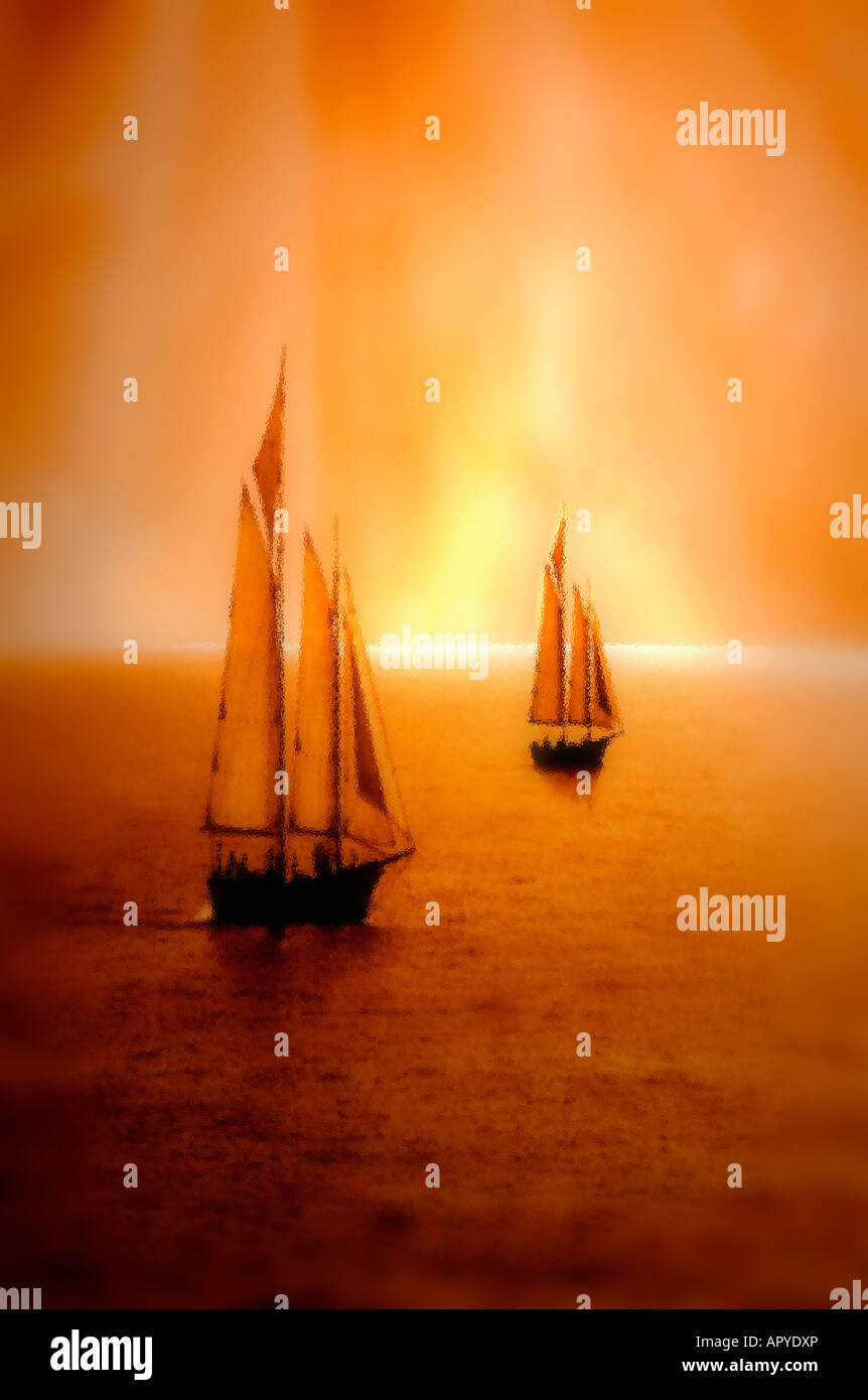 Photo illustration de deux grands navires en mer Banque D'Images