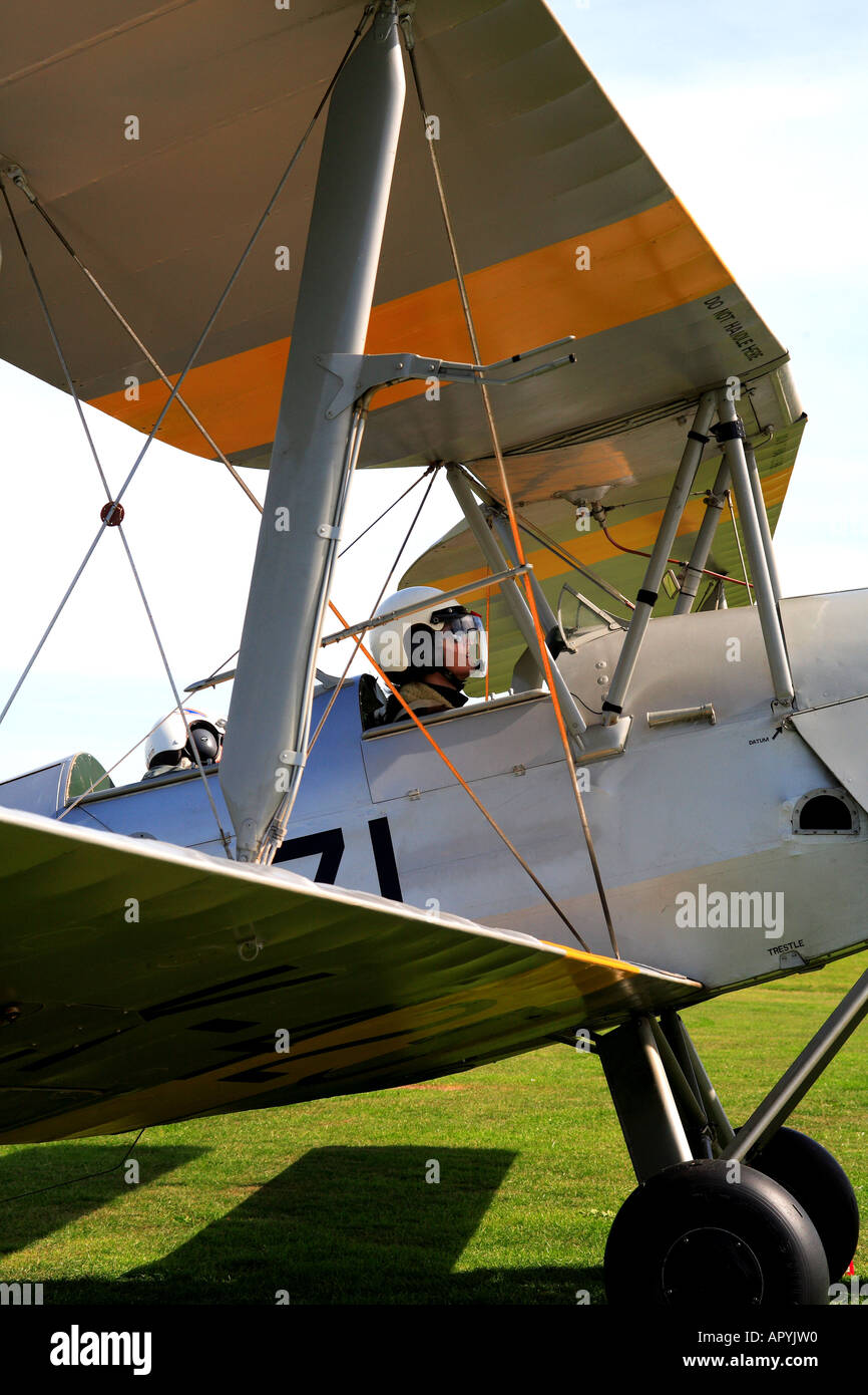 Tiger Moth platanes et femme pilote Banque D'Images