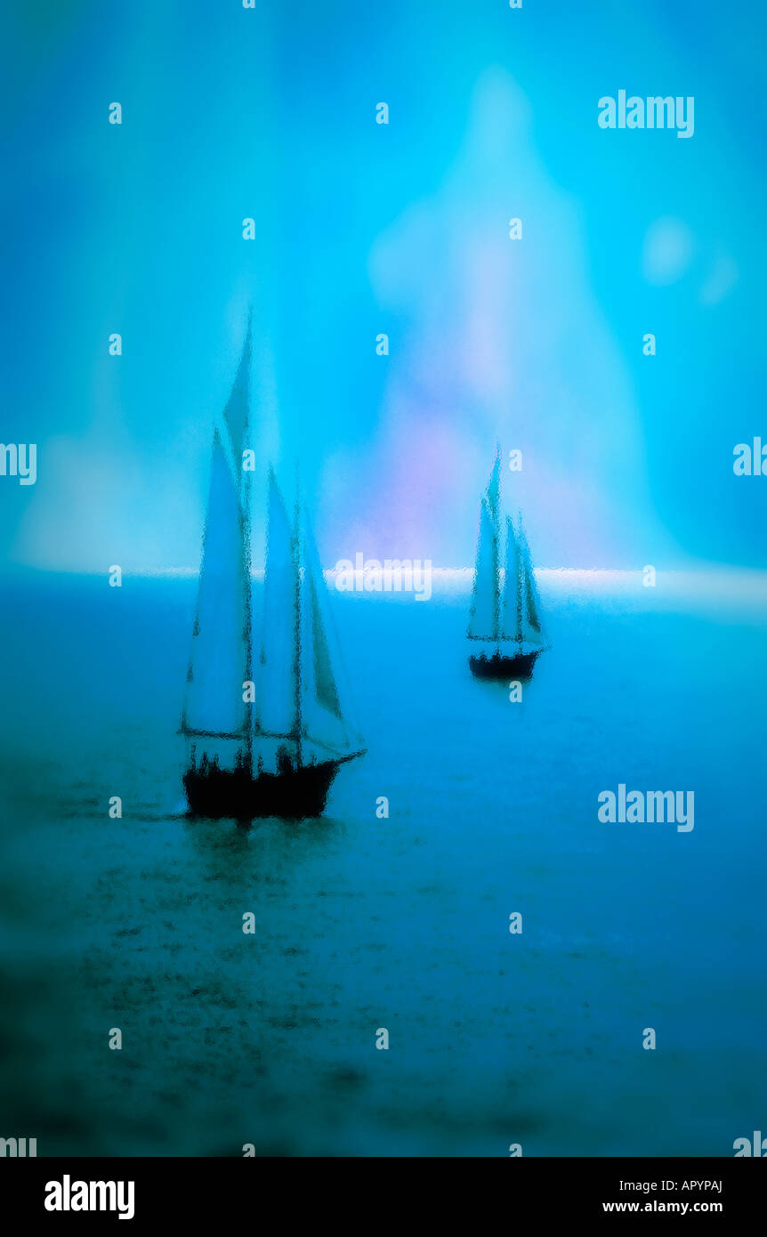 Photo illustration de deux grands navires en mer Banque D'Images