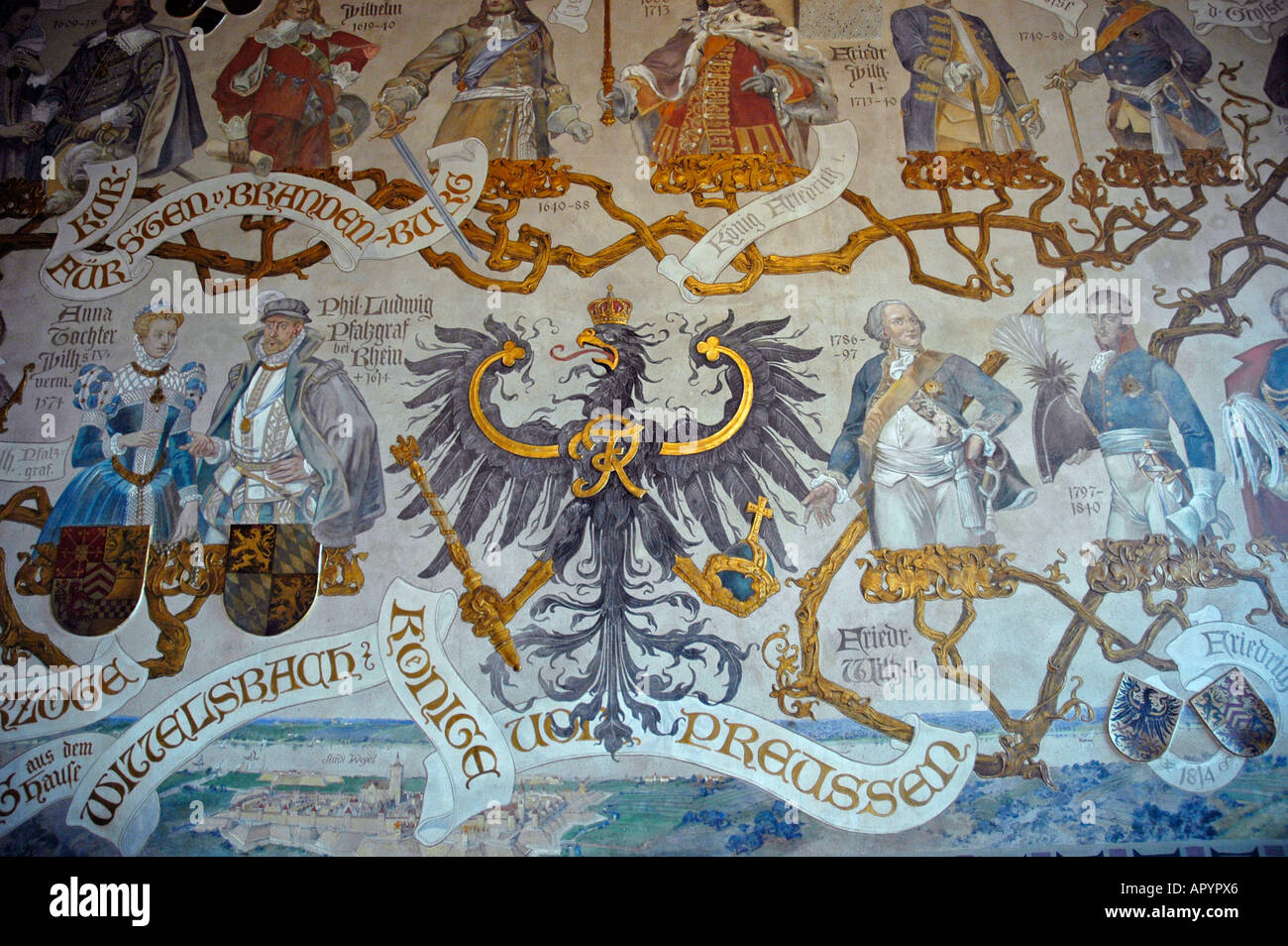 Peinture murale historique dans l'ancêtre située sur Château Burg, Solingen, région du Bergisches Land, Rhénanie du Nord-Westphalie, Allemagne Banque D'Images