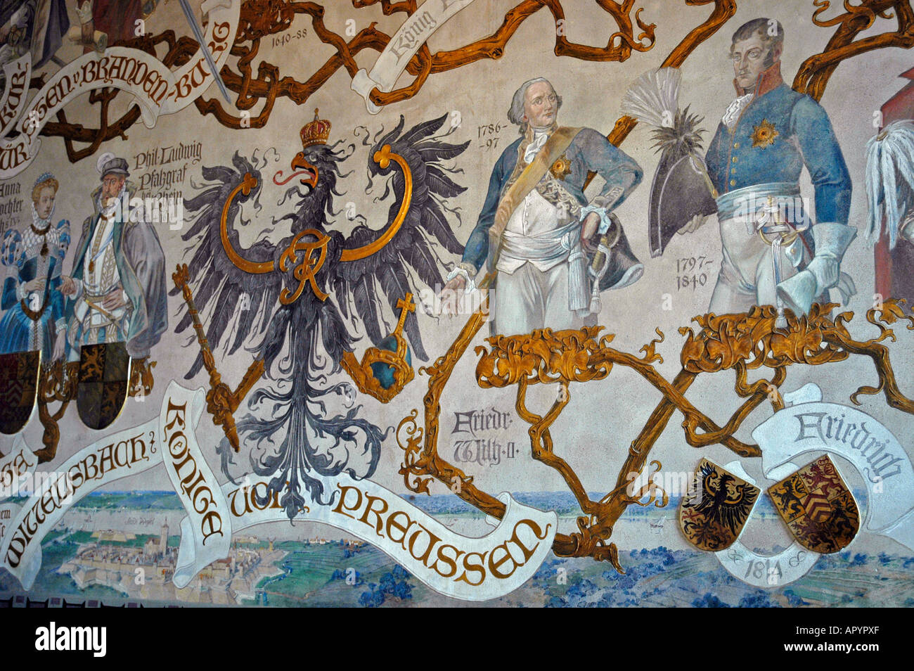 Peinture murale historique dans l'ancêtre située sur Château Burg, Solingen, région du Bergisches Land, Rhénanie du Nord-Westphalie, Allemagne Banque D'Images
