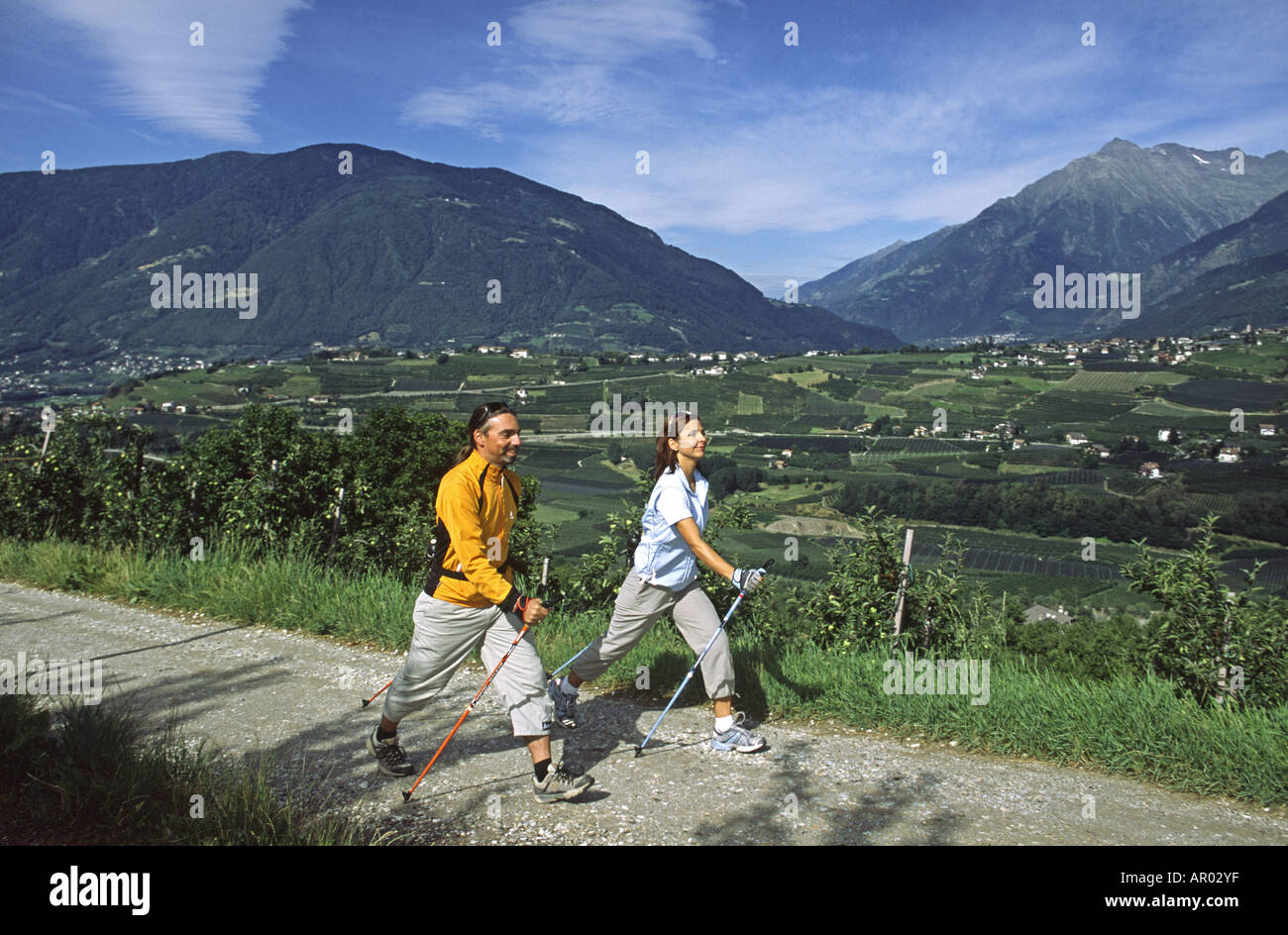 La marche nordique près de Merano, dans le Tyrol du Sud, Italie Banque D'Images