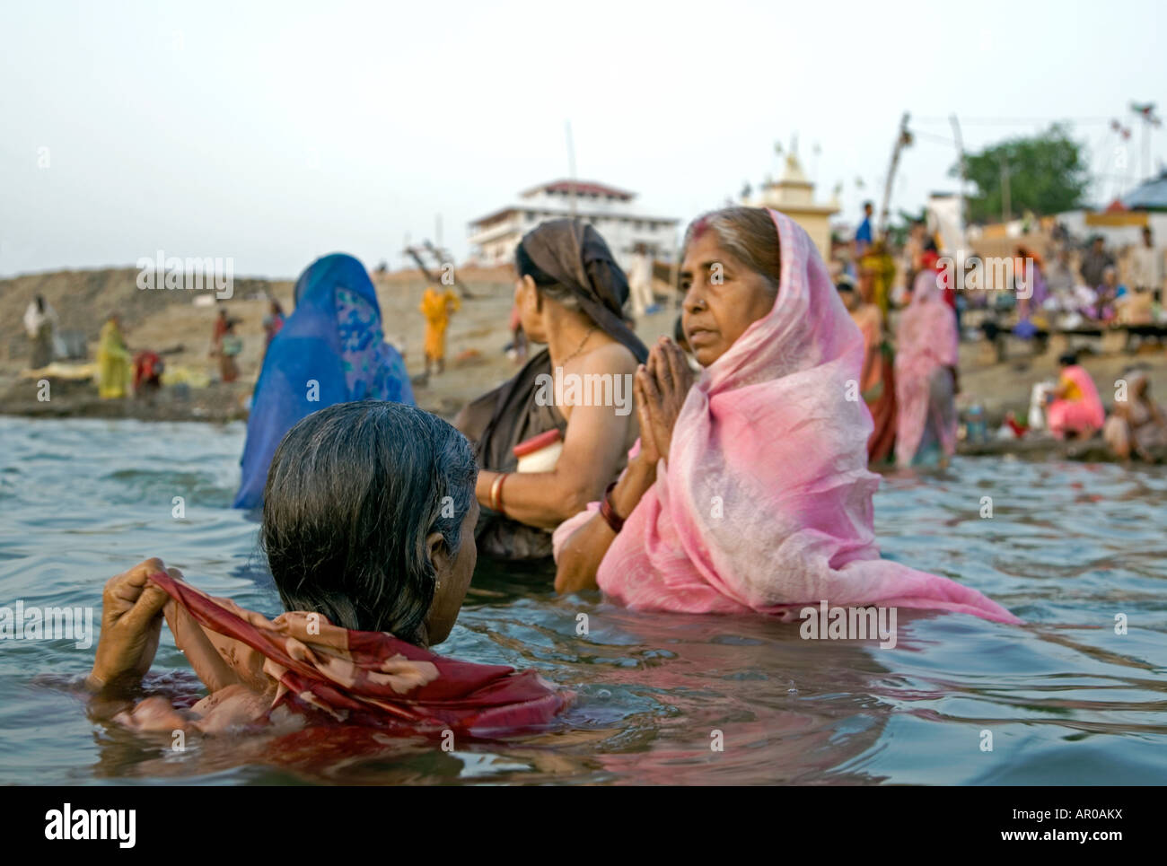 Bain rituel matin. Assi Ghat. Gange. Varanasi. L'Inde Banque D'Images