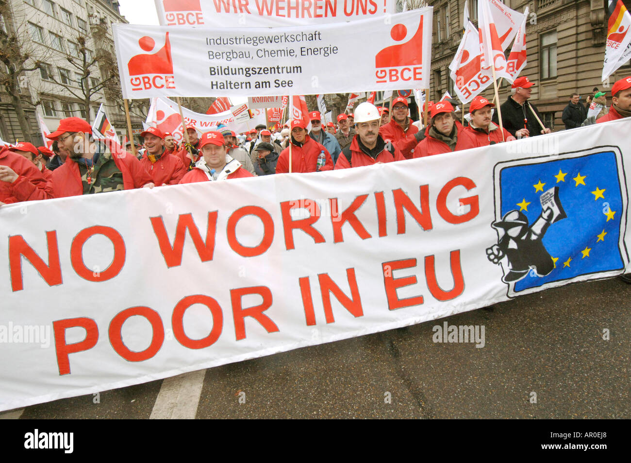 Manifestation contre le service direktive en Europe - pas de travailleurs pauvres dans l'Union européenne, Strasbourg, Alsace, France Banque D'Images
