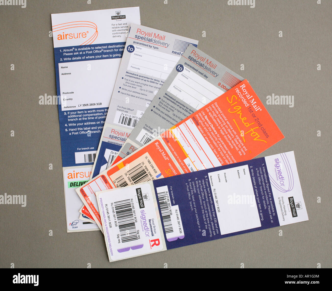 Royal Mail Special Delivery labels Banque D'Images