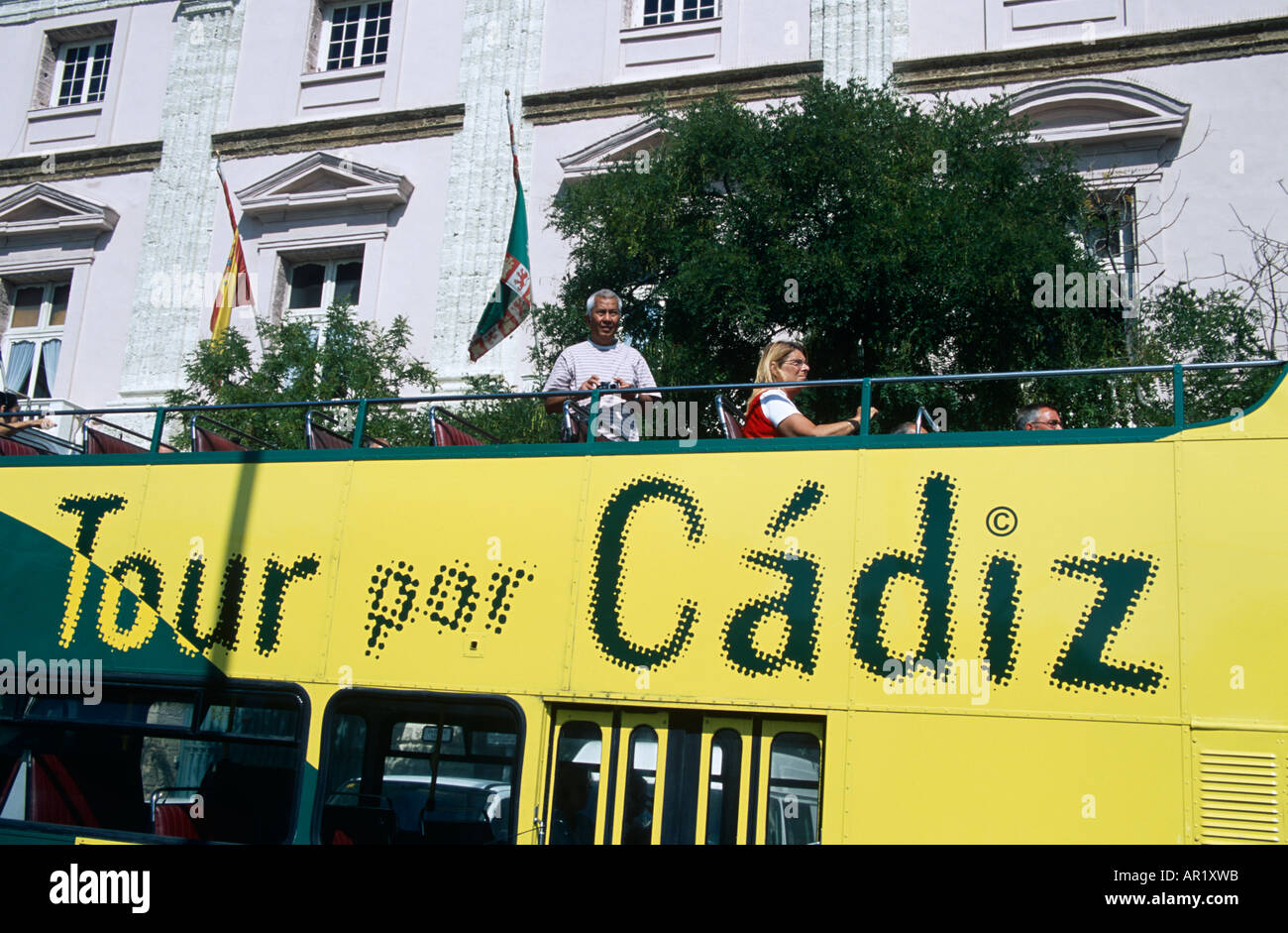 Des touristes, de bus Cadiz Cadix, Espagne Banque D'Images