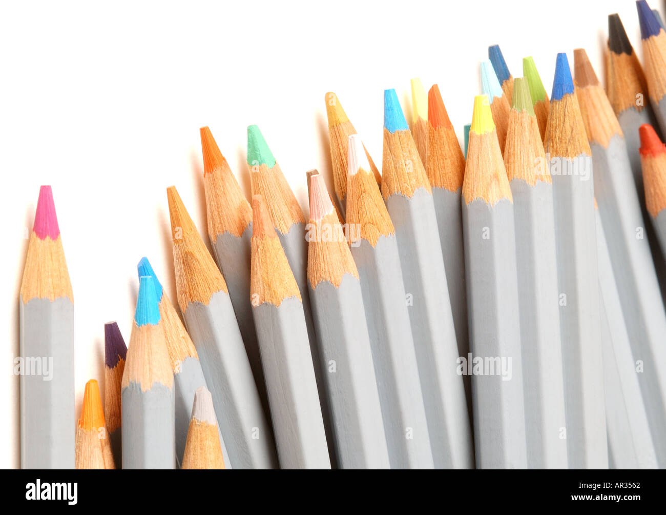 Gros plan des crayons de couleur sur fond blanc Banque D'Images