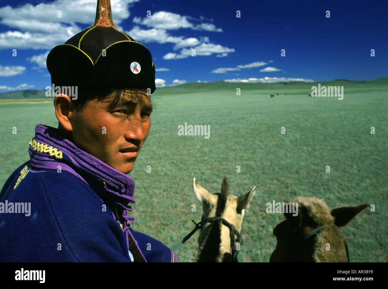 Cavalier mongol Gobi, Mongolie, Steppe Asie Banque D'Images