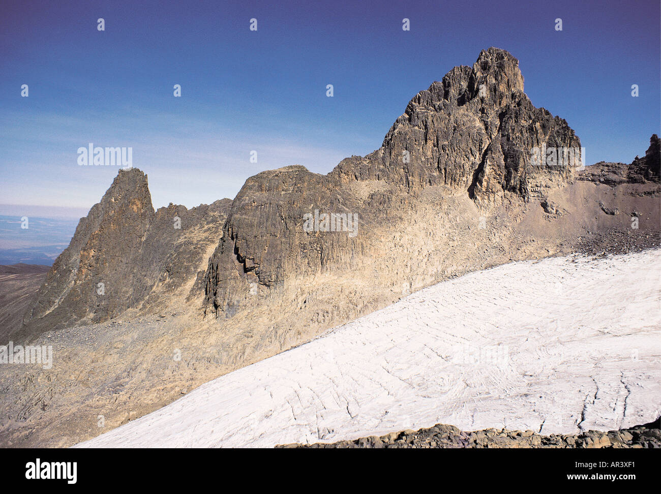 John Point et le pics majeurs de Batian et Nelion vu du point Lenana Mount Kenya Kenya Afrique de l'Est Banque D'Images