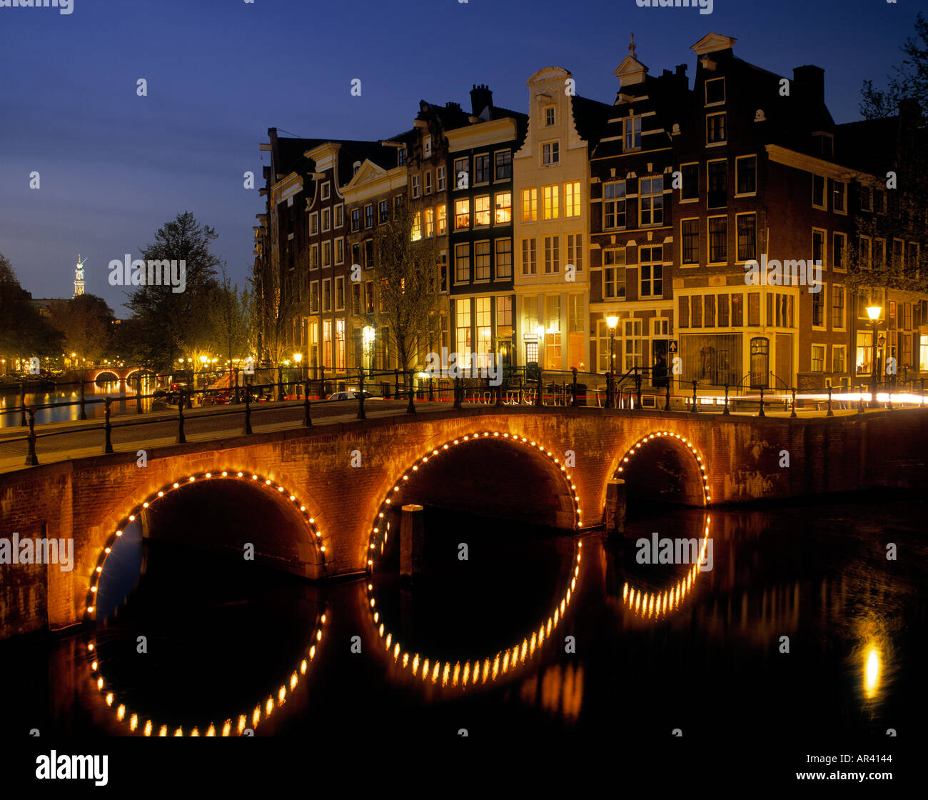 Amsterdam Keizersgracht Hollande dans la nuit Banque D'Images
