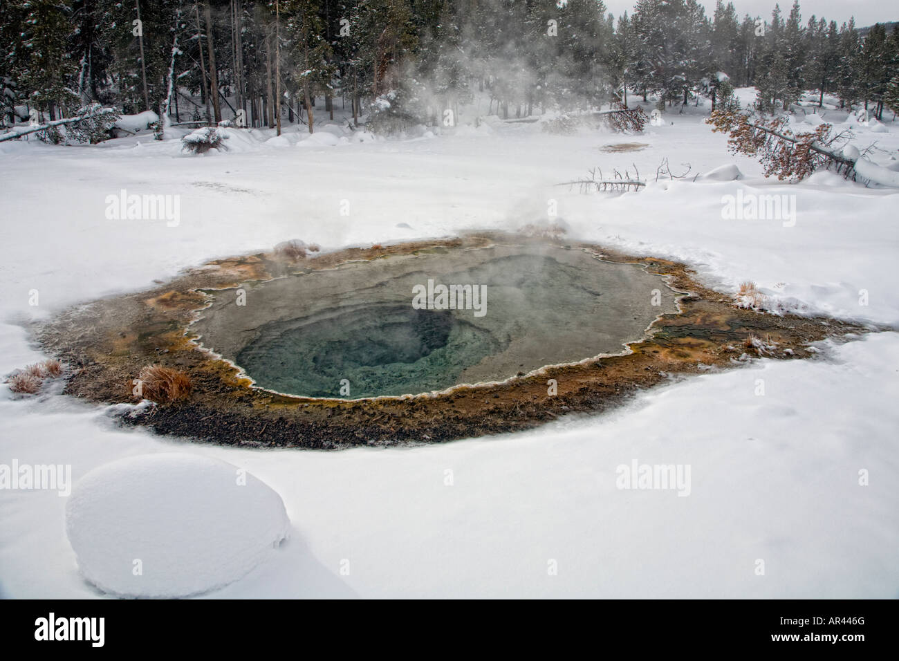 Le Parc National de Yellowstone en hiver neige Hot spring extérieure au château de geyser Banque D'Images