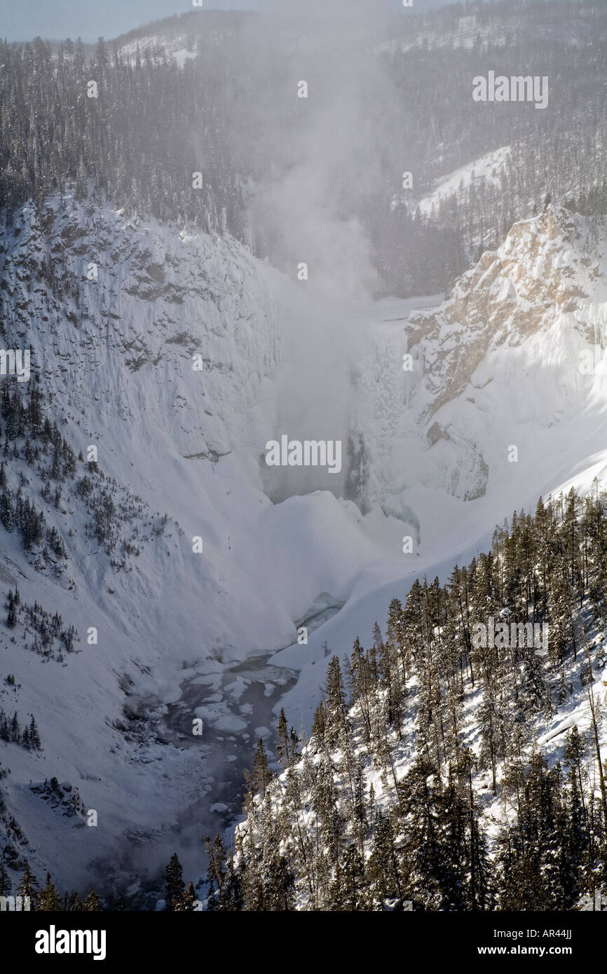 Le Parc National de Yellowstone Lower Falls Canyon en hiver neige Banque D'Images