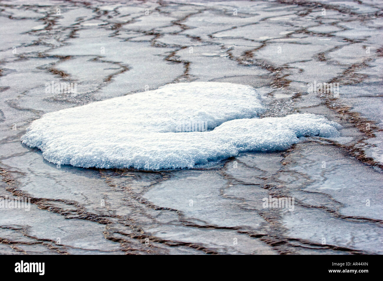 Le Parc National de Yellowstone en hiver snow patch en Grand Prismatic Spring Banque D'Images