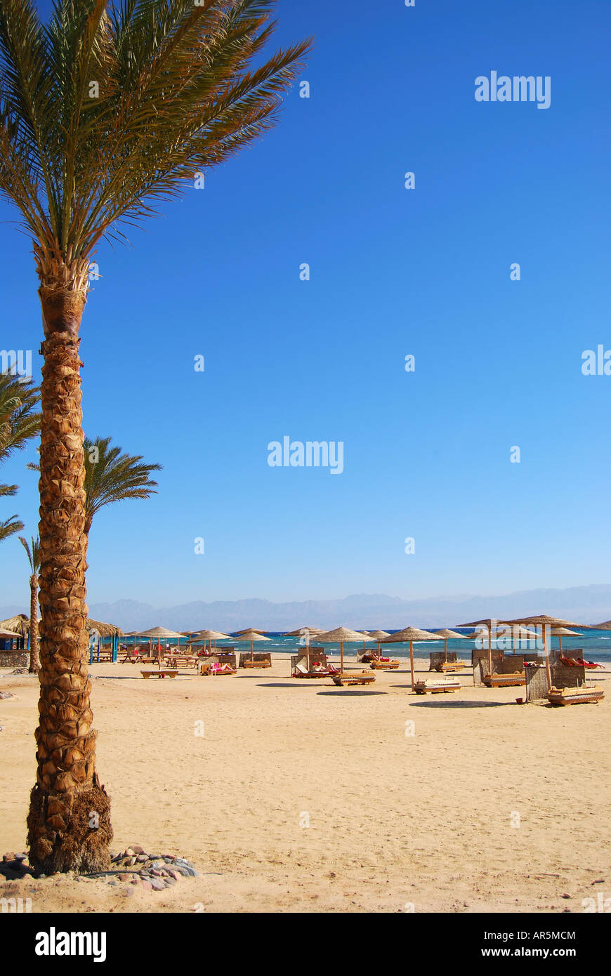 Vue de la plage, l'hôtel Sofitel Taba Heights, Taba Heights, péninsule du Sinaï, Égypte Banque D'Images