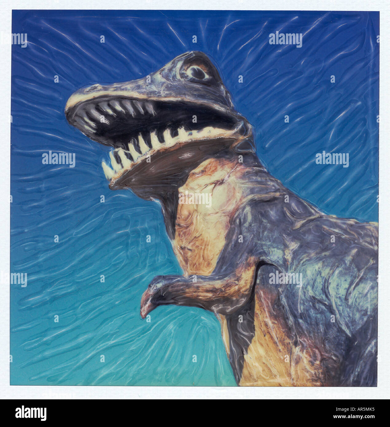 Statue de dinosaure effet Polaroid SX 70 artistique Banque D'Images