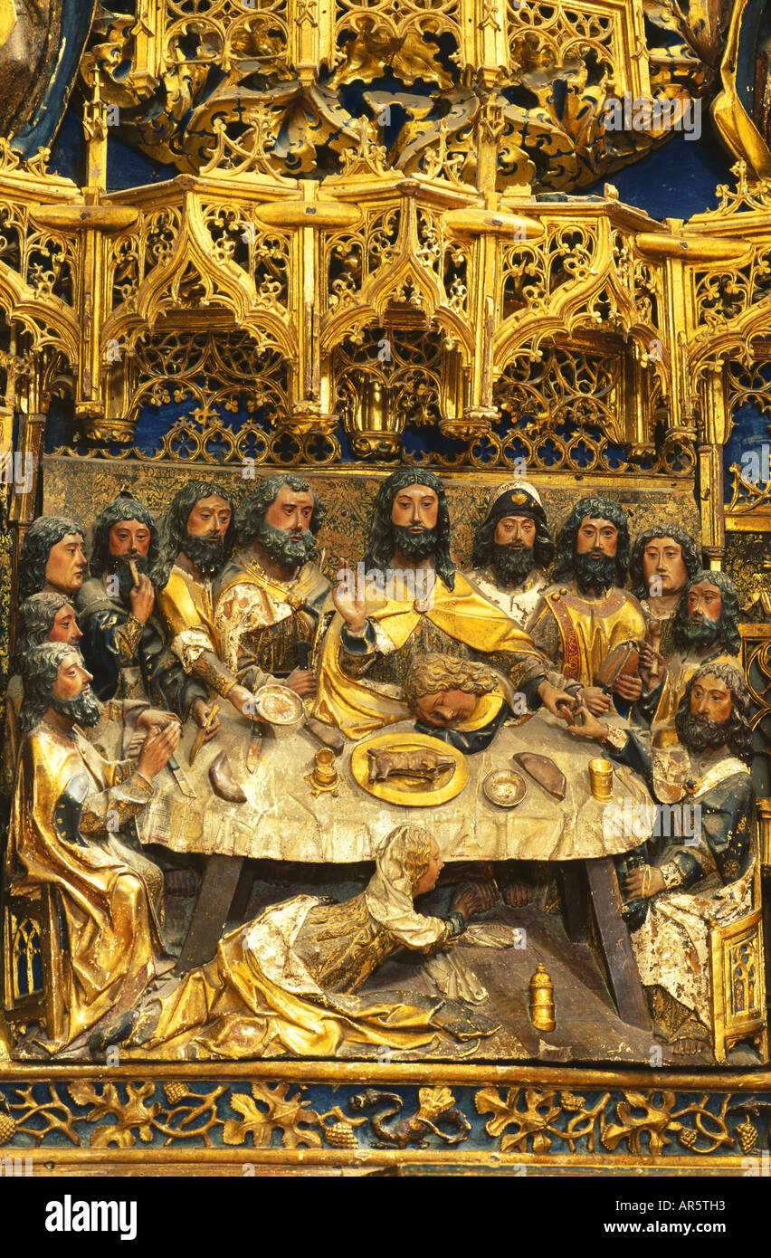 Dernière Cène, retable du monastère, Cartuja de Miraflores, près de Burgos, Espagne, Castille-León Banque D'Images
