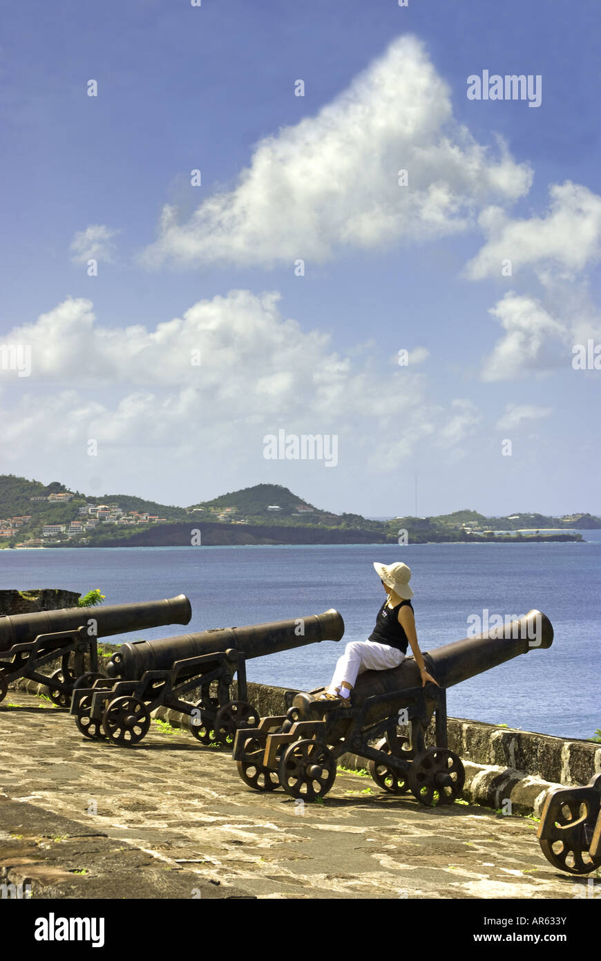 Canons sur les remparts du fort George donnant sur les Caraïbes à Saint George's, Grenade Banque D'Images