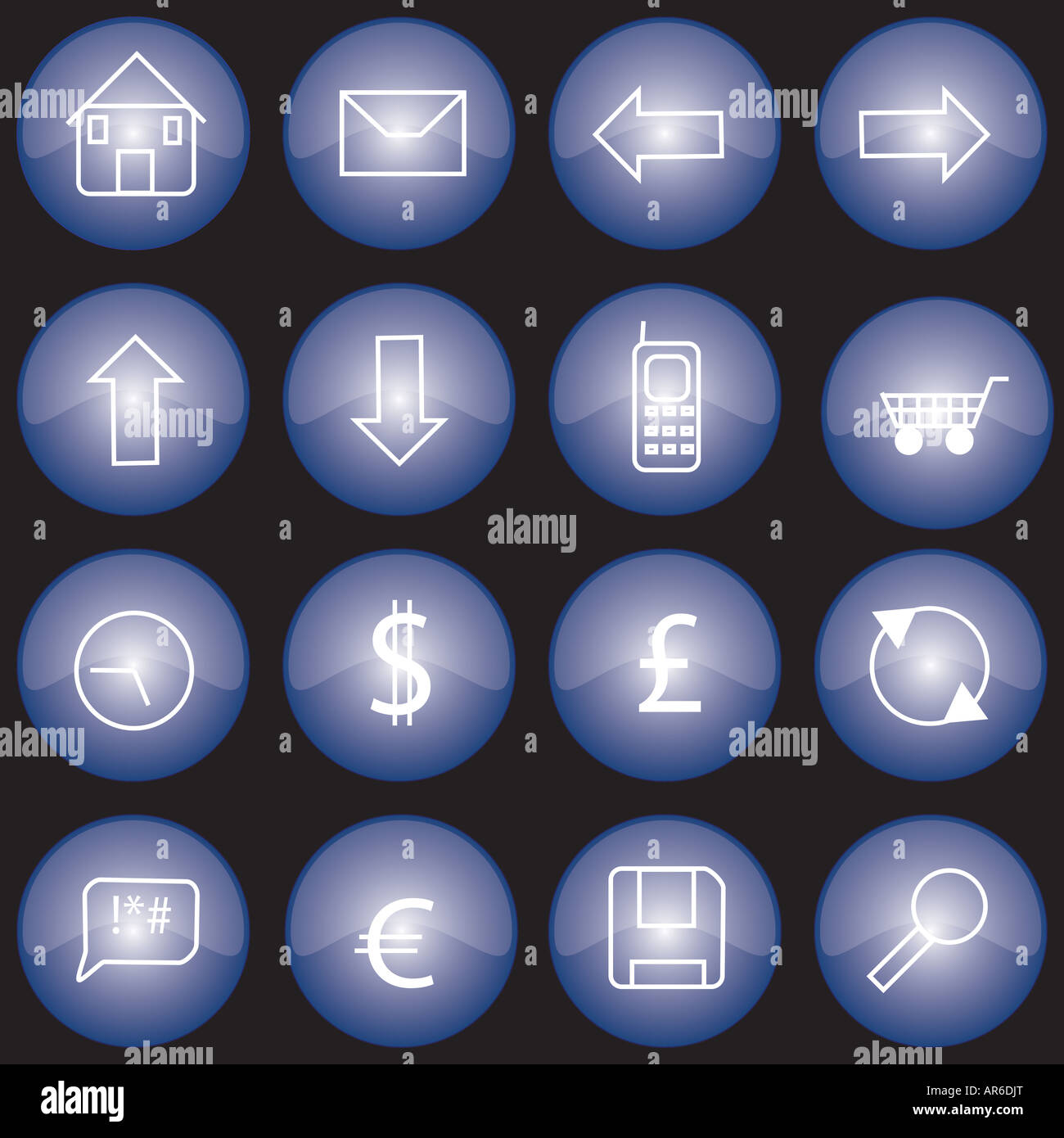 Collection de boutons ou icônes web avec finition émaillée bleue Banque D'Images