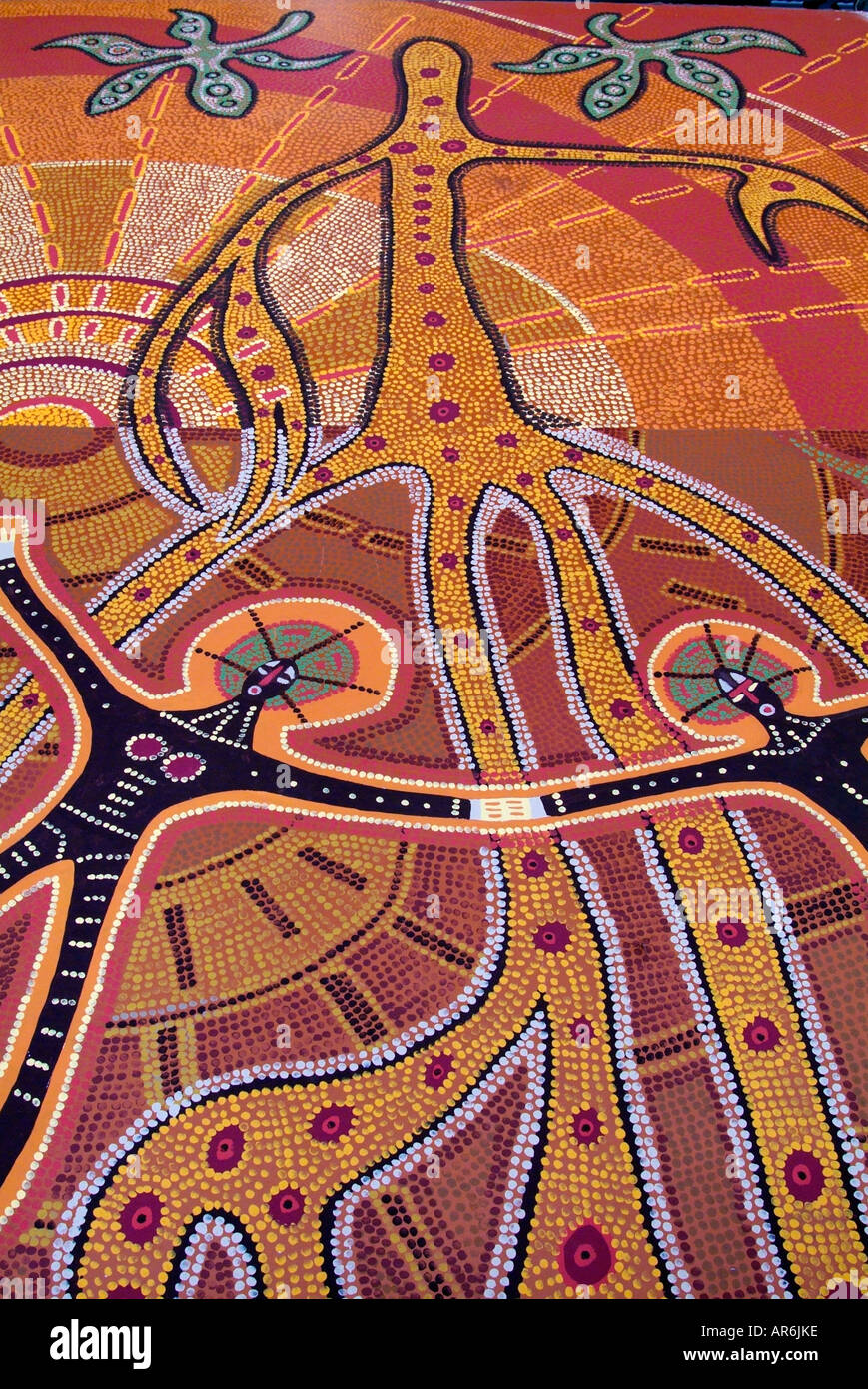 L'art aborigène Australie rêve temps terre dot peinture exposition de l'héritage de la culture de l'Australasie Europe brown earth circle Banque D'Images