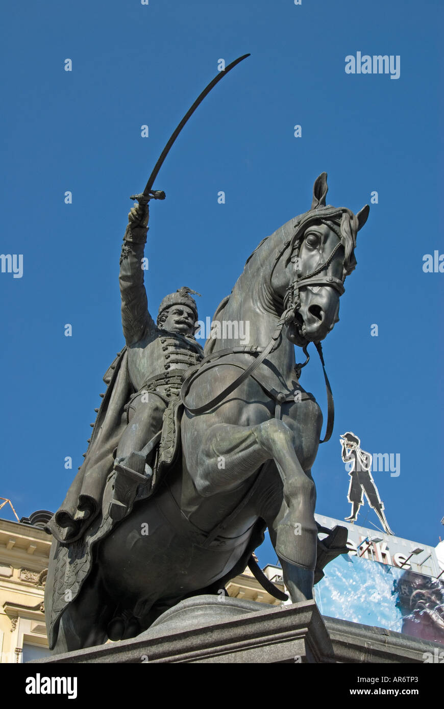 Zagreb, Croatie. Statue équestre du Comte Josip Jelacic (1801-59) à Trg Josip Jelacica Banque D'Images