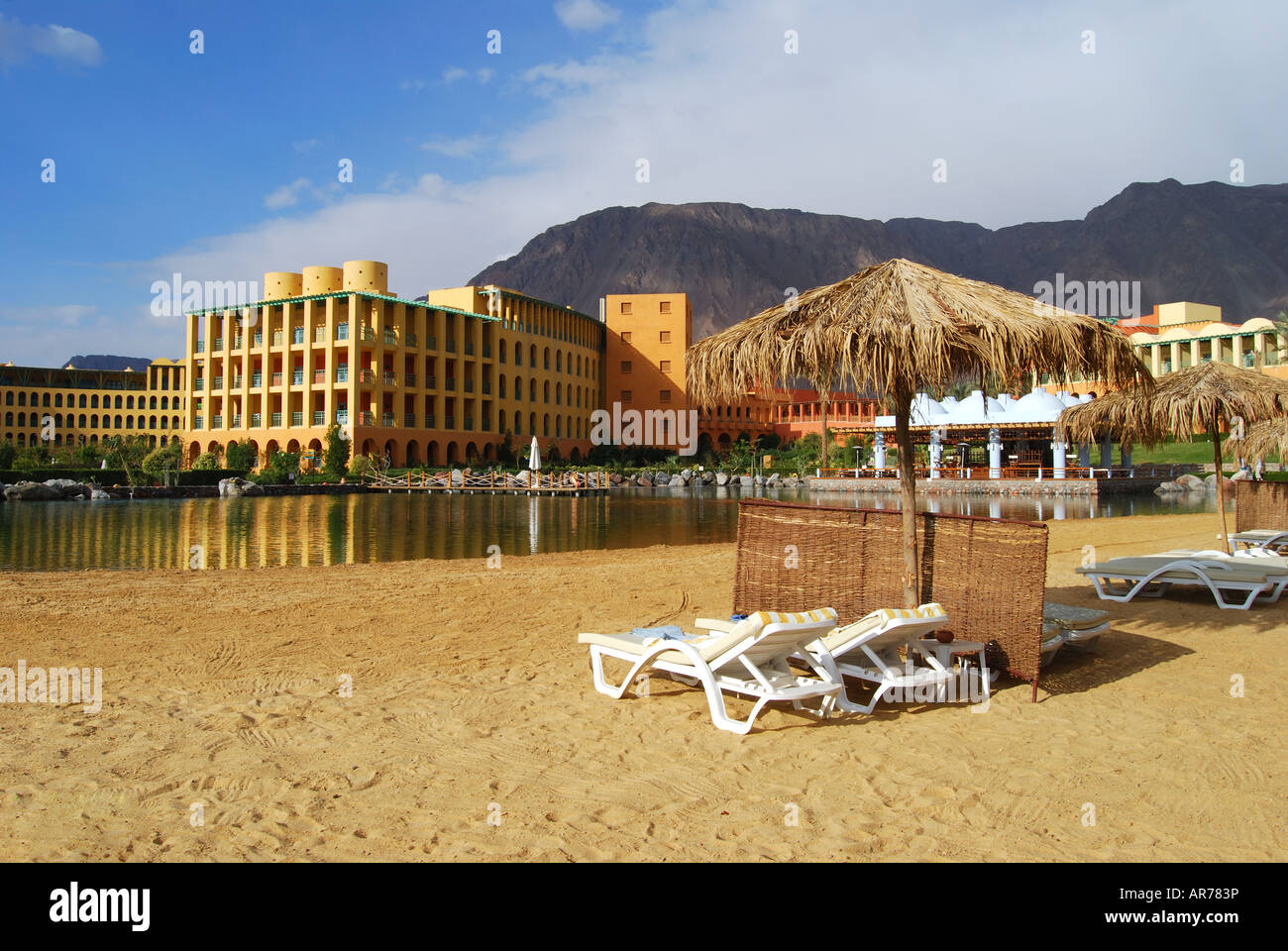 Plage de la lagune, l'Intercontinental Taba Heights, Taba Heights, péninsule du Sinaï, Égypte Banque D'Images