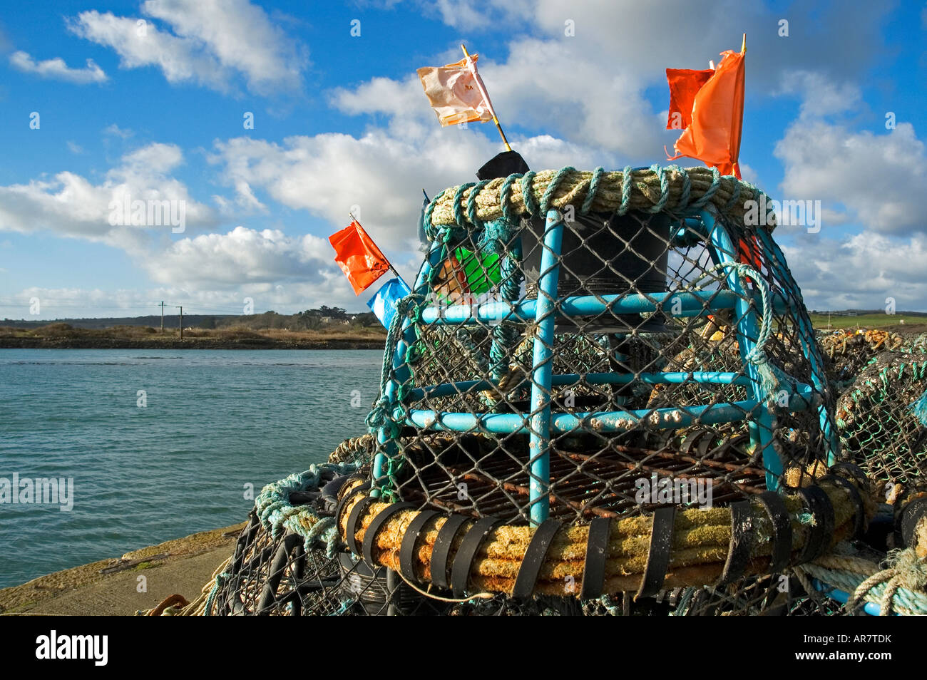 Des casiers à crabe et homard sur le Harbourside à hayle, Cornwall Banque D'Images