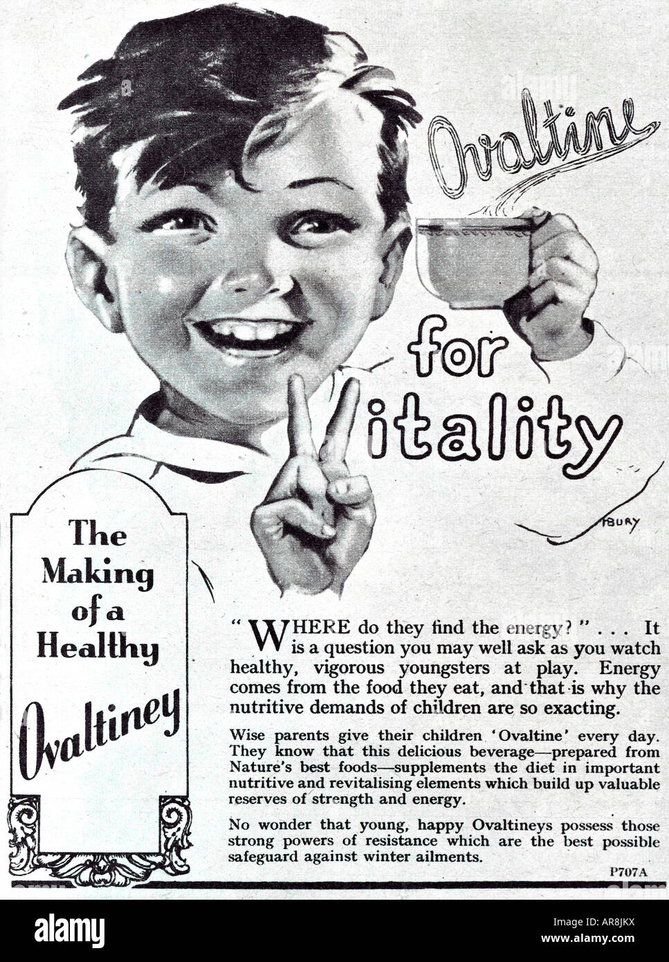 Publicité pour l'après-guerre l'Ovaltine pour un usage éditorial uniquement Banque D'Images