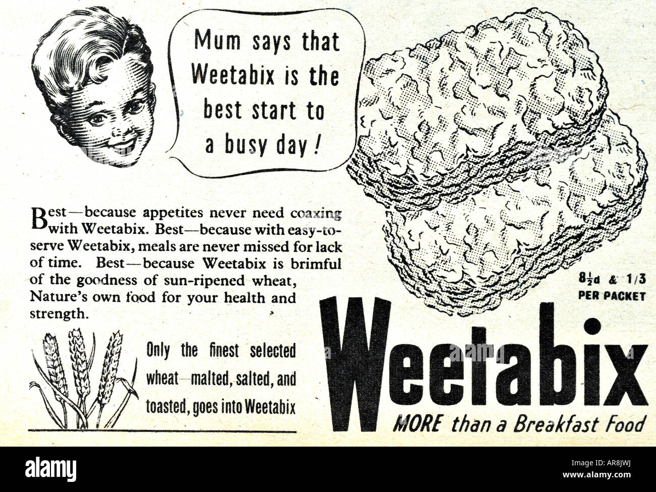Publicité de 1946 pour Weetabix Utilisez uniquement éditoriale Banque D'Images