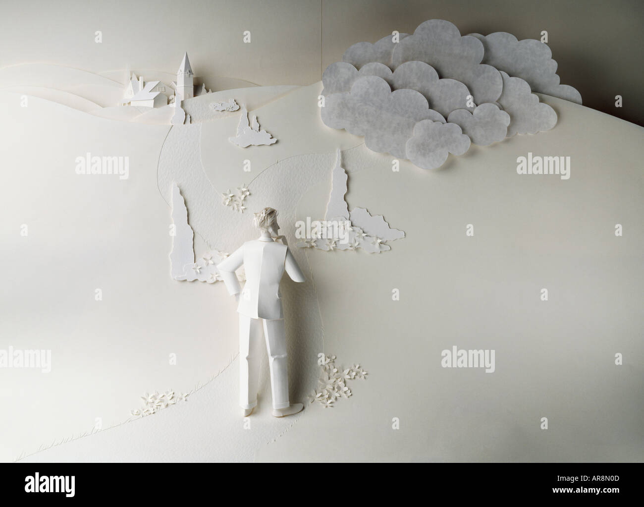 Homme de papier 3 dimensions debout avec la main sur la hanche Banque