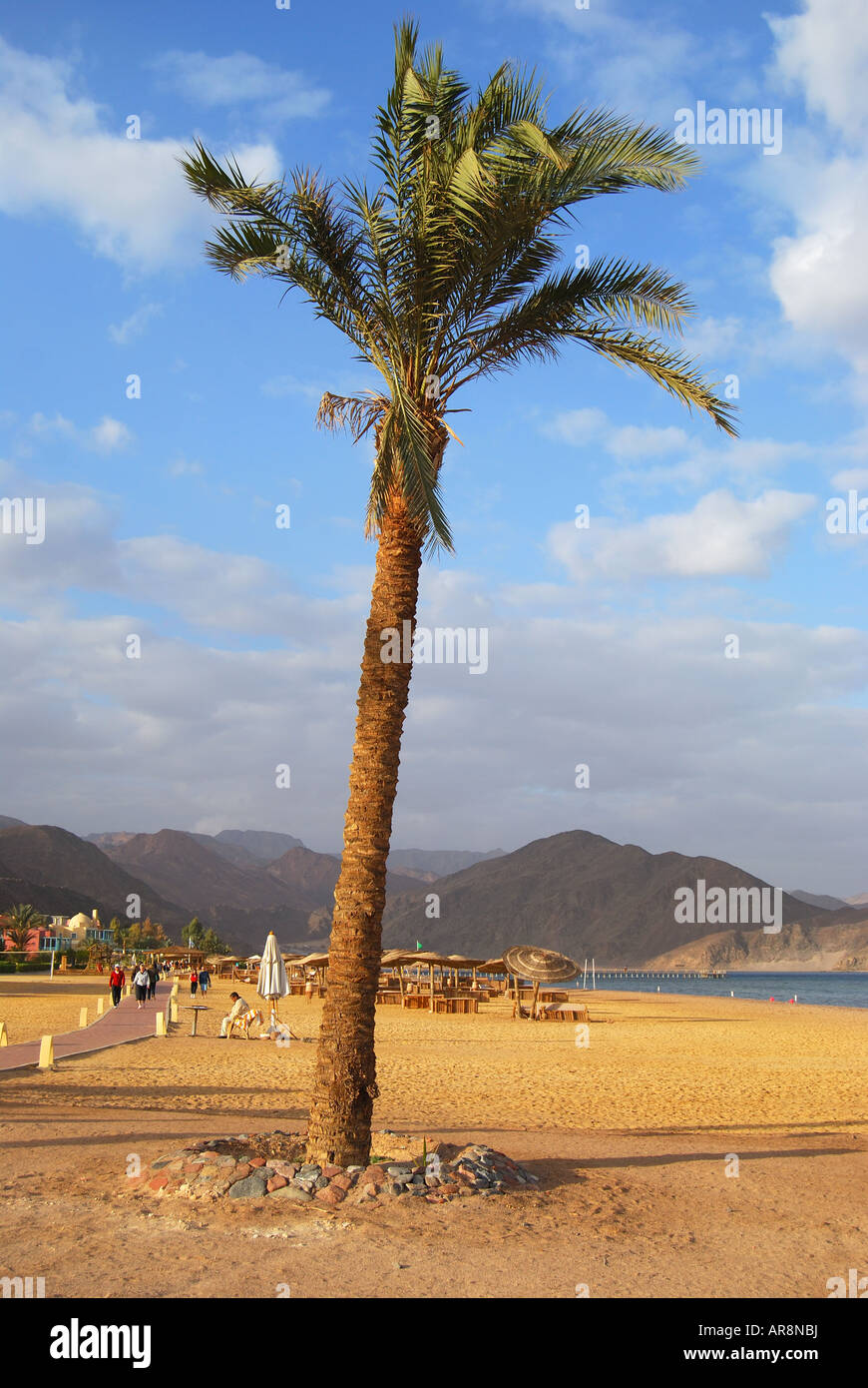 Vue de la plage, l'établissement Hyatt Regency Taba Heights, Taba Heights, péninsule du Sinaï, Égypte Banque D'Images