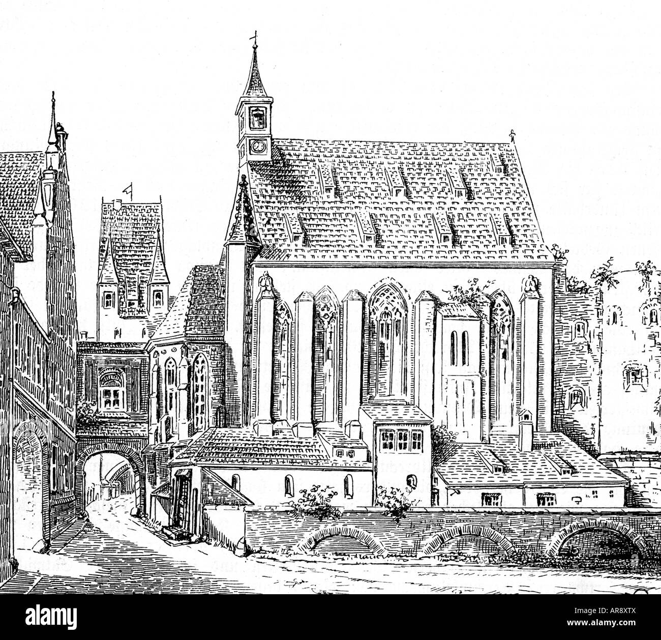 Géographie/voyage, Allemagne, Munich, églises, Saint Lorenz, construit au XIVe siècle, démoli au premier tiers XIXe siècle, vue extérieure, gravure en bois, deuxième moitié du XIXe siècle, église catholique, Alter Hof, ancienne Cour, château, vieille ville, Bavière, XXe siècle, historique, historique, Banque D'Images